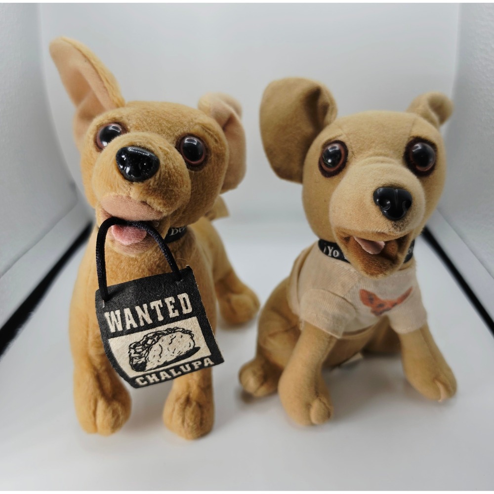 Vintage Taco Bell Chihuahua Plush Set 90s Wanted Chalupa Yo Quiero Mascots READ